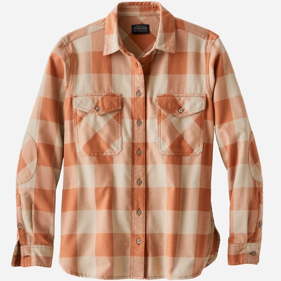 NWOT Pendleton Elbow Patch Flannel Shirt; Sierra Brown Check - Picture 2 of 4